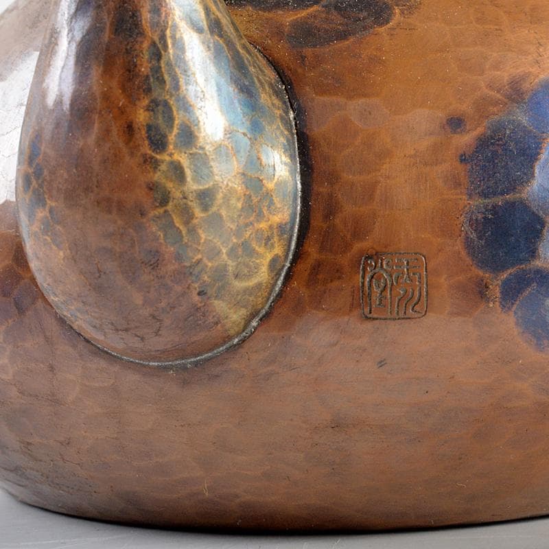 煎茶道具　鎚起銅器　玉川堂造　亀甲文　湯沸　薬缶　銅瓶　共箱　D　R5870