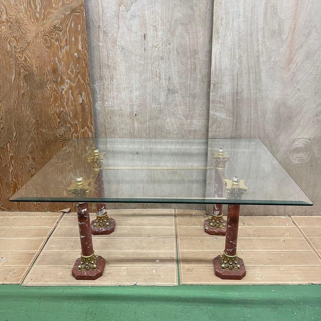 385 アンティーク風　テーブル　ガラステーブル　送料設置無料