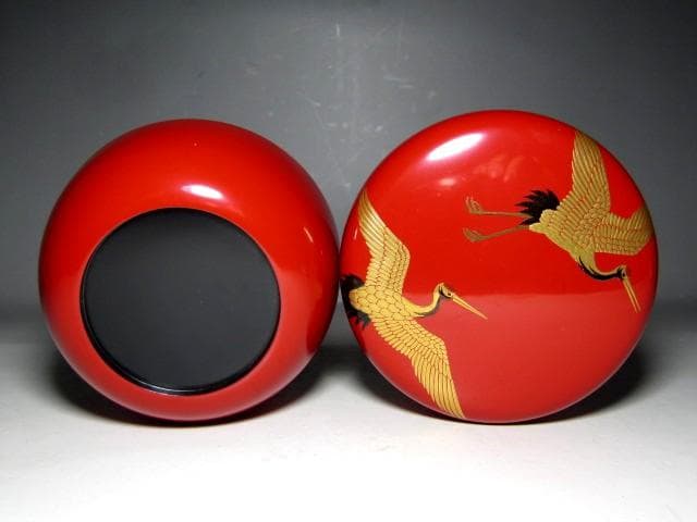 ＜土日限定価格＞中村宗哲 波鶴蒔絵 平棗 裏千家十五代 鵬雲斎花押　　　e49