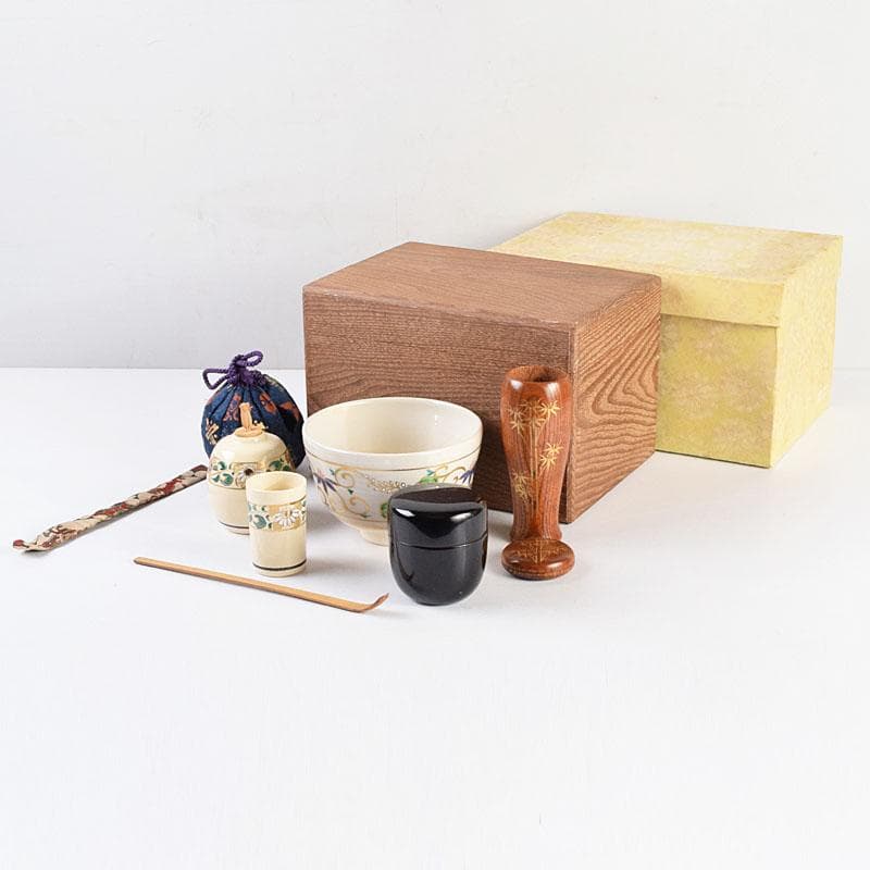 茶道具　桑茶箱　京焼　中村与平作　茶碗　棗　香合など　八点　一式　M　R9368