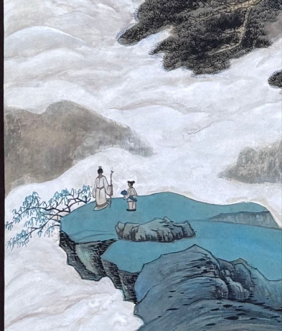 水墨画　掛軸　策杖倚天風 謝光力画　中国　絵画　山水　張大千大風堂　カラー