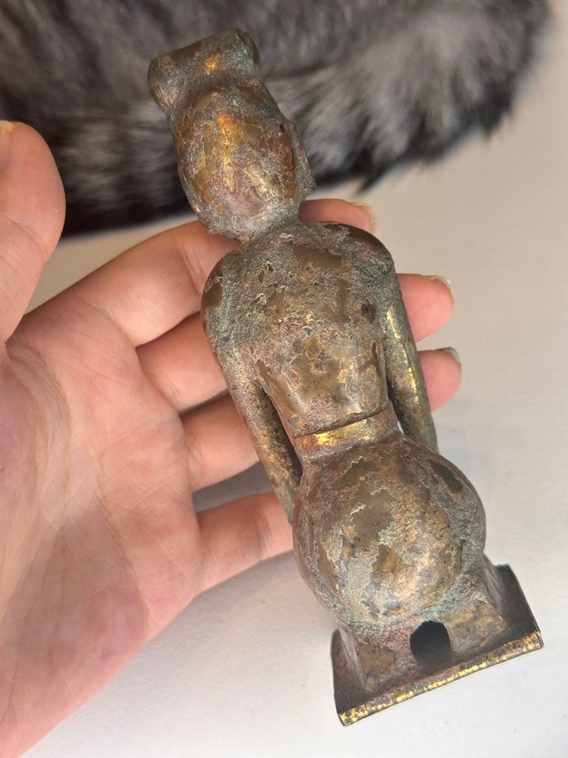 中国古董品 唐代 青銅製 鎏金 人物置物