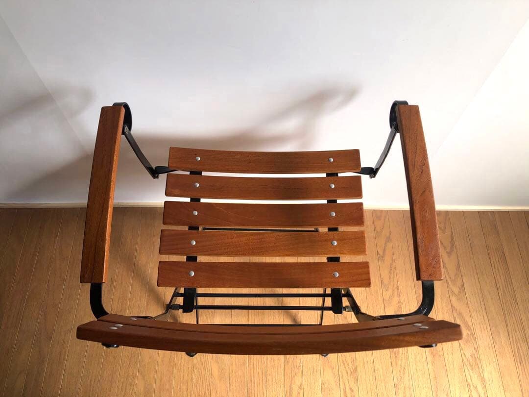 チーク無垢材×鉄枠 フォールディングチェア アーム付き フランス ヴィンテージ