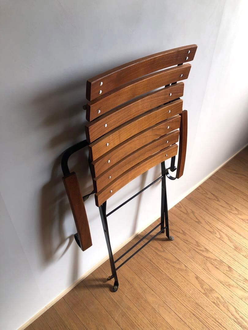 チーク無垢材×鉄枠 フォールディングチェア アーム付き フランス ヴィンテージ