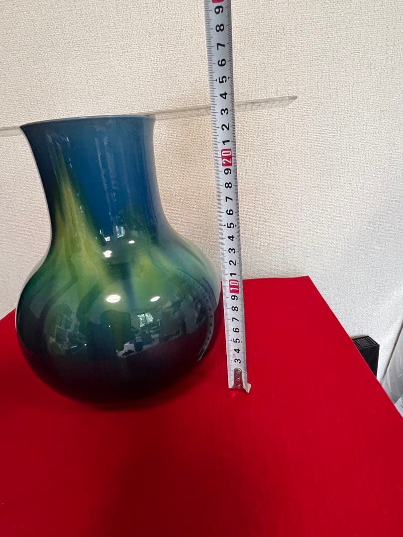 人間国宝 三代 徳田八十吉（正彦銘）碧明釉 花入 高さ 約23.5㎝ T213