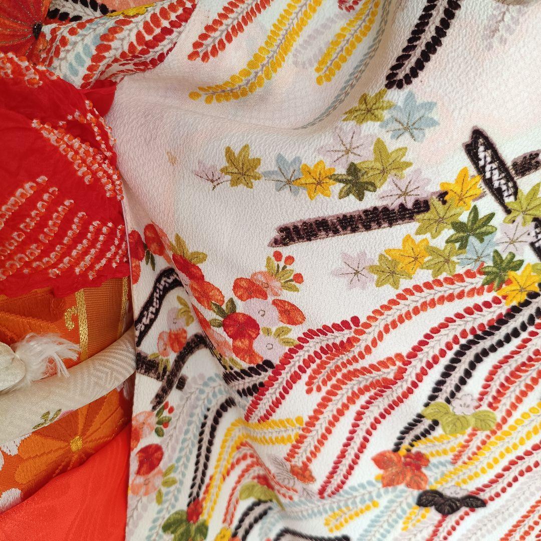 クリーム色に垂れ花が可愛い着物と作り帯セット