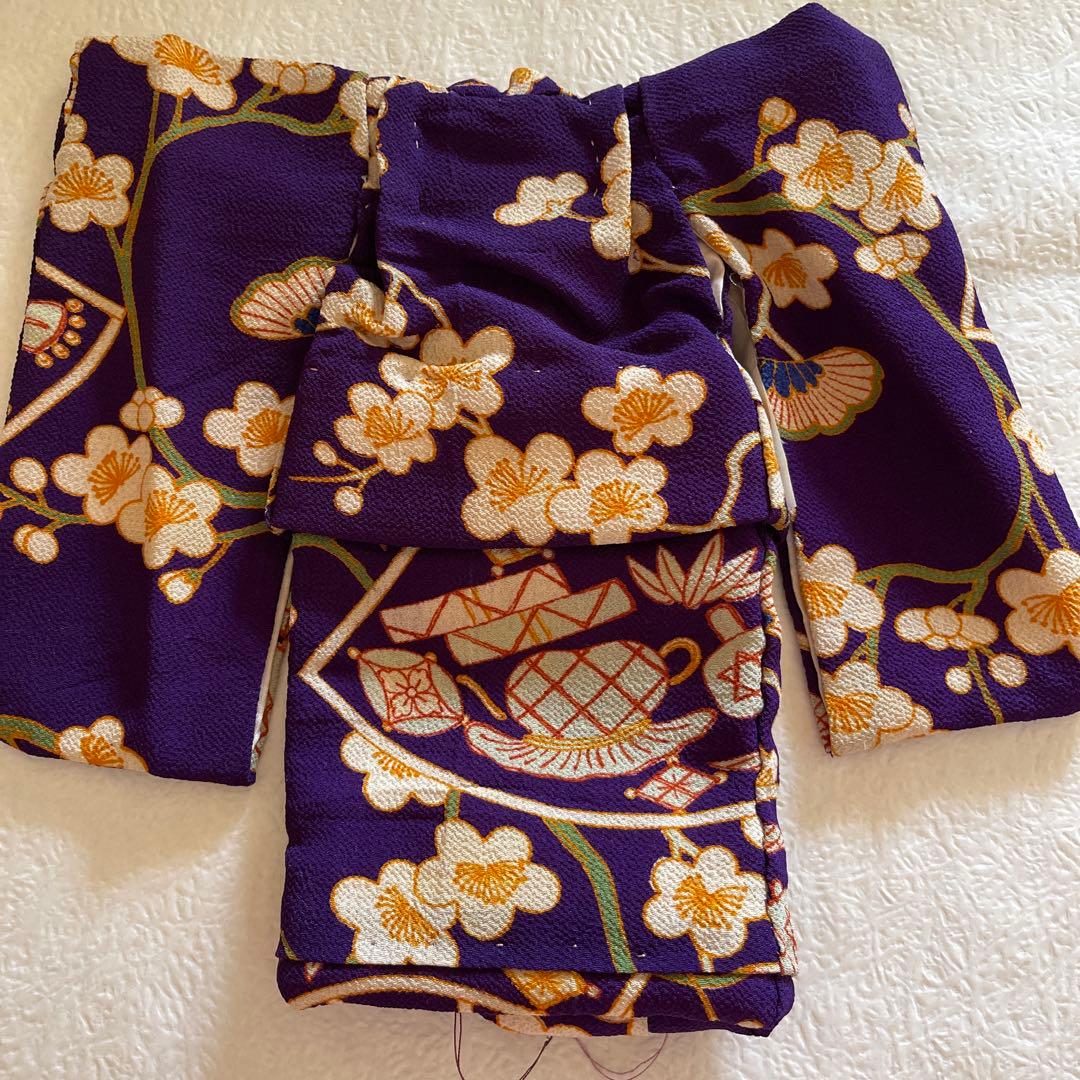 2409135 人形の着物　古布ちりめん　宝づくし　鶴