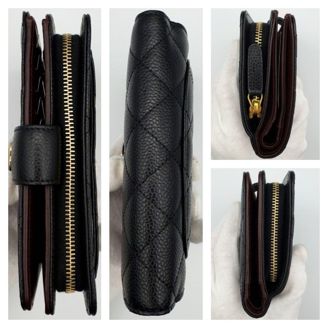 ギフト対応　シャネル財布　マトラッセ　キャビアスキン　ミディアムウォレット　箱付