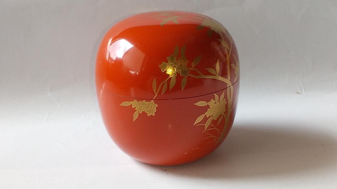 中村宗悦 作 井伊宗観好 枇杷に鵆蒔絵 洗朱丸棗 共箱 漆器 漆芸 茶道具 美品