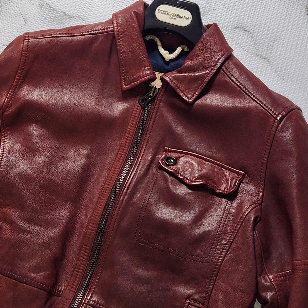 HUGO BOSS ライダースジャケット ラムレザー ボルドー メタルプレート