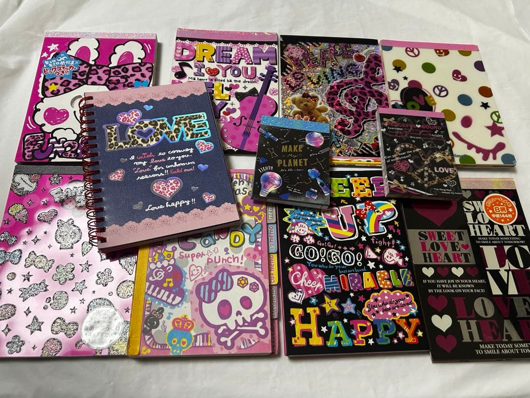 平成　レトロ　ファンシー　ピンク　デコ　音符　大量　11点　メモ帳　おまとめ売り