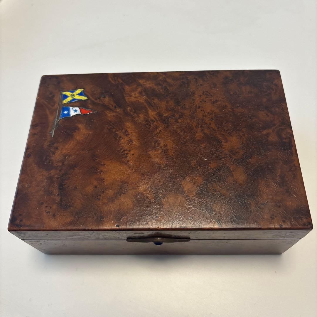 フランス　ヴィンテージ アンティーク　木製ボックス 陶器装飾付き　蚤の市