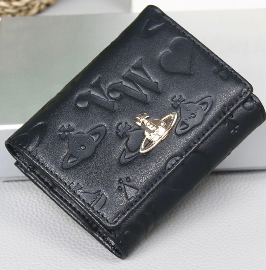 エナメル三つ折り財布 ブラック-165