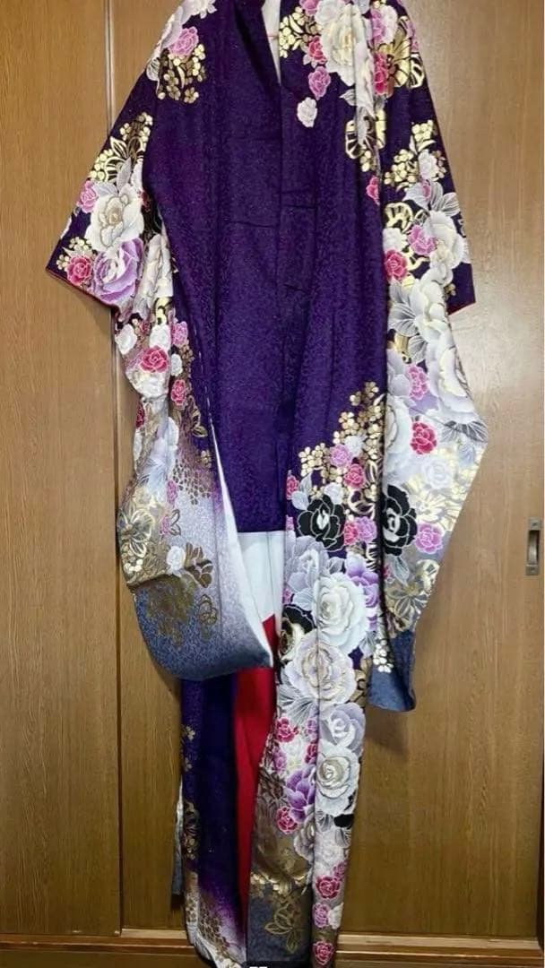 【6月末消去】タグ付き 振袖 フルセット 紫 金