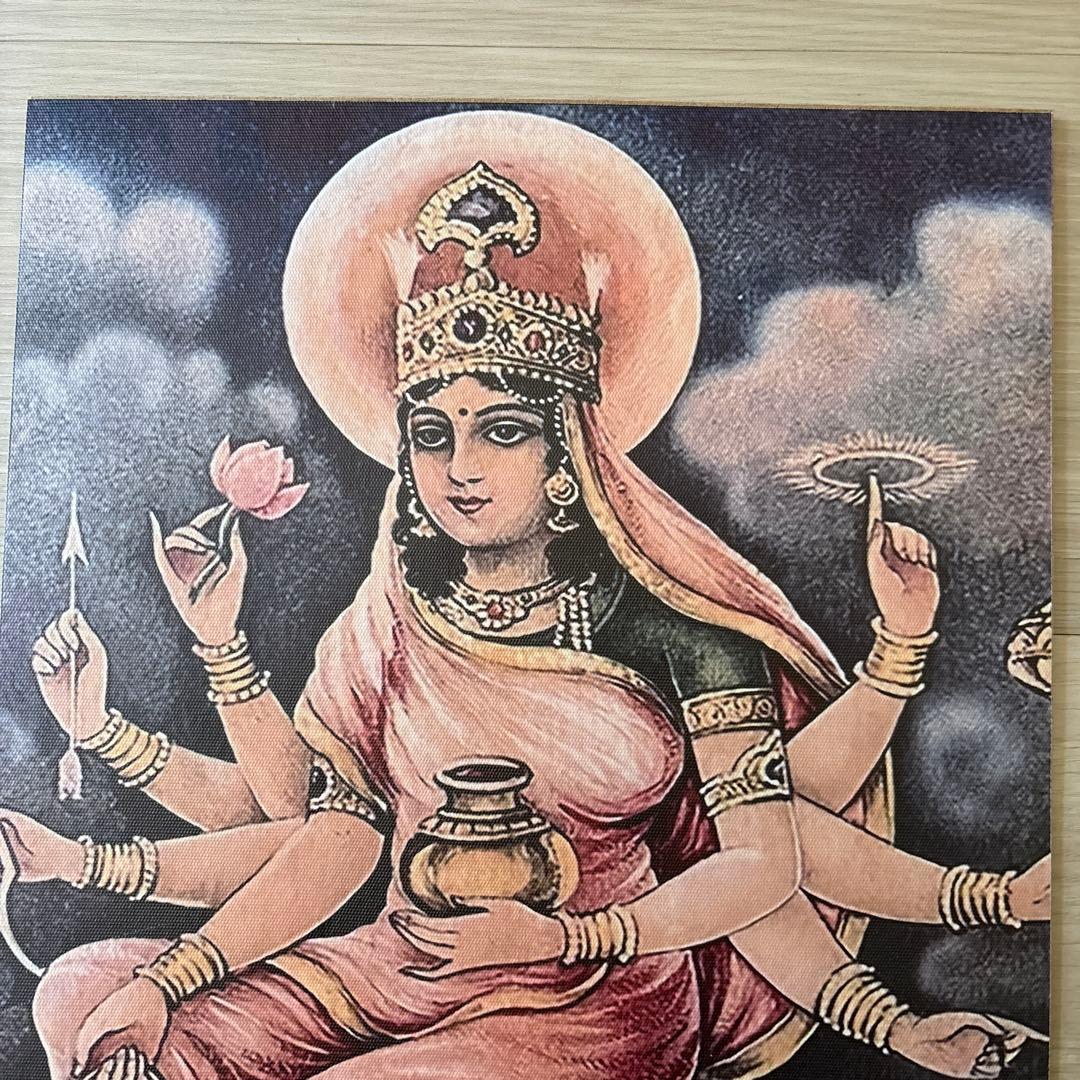 希少、アンティーク調、ヒンドゥー教、インド女神像、キャンバス板張り、フック付き