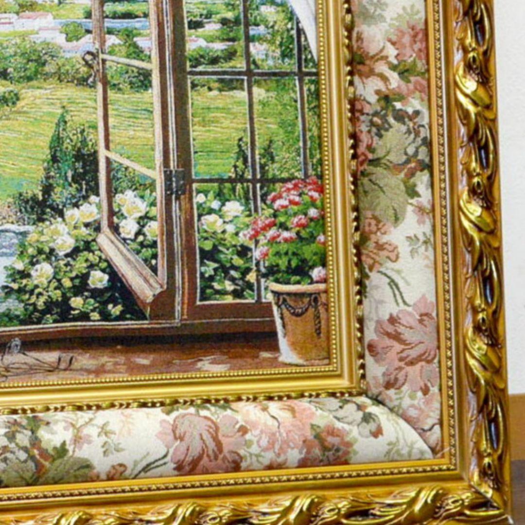 絵画　『窓から眺める丘』　フランス・ゴブラン織り使用　良質キャンバス　豪華　額絵