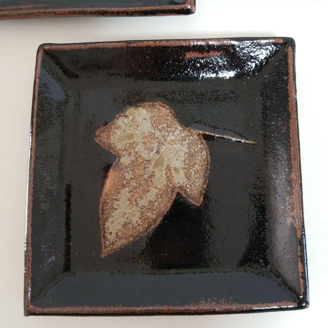 74　　十四代中里太郎右衛門窯　木の葉銘々皿５客　方皿約13,3cm