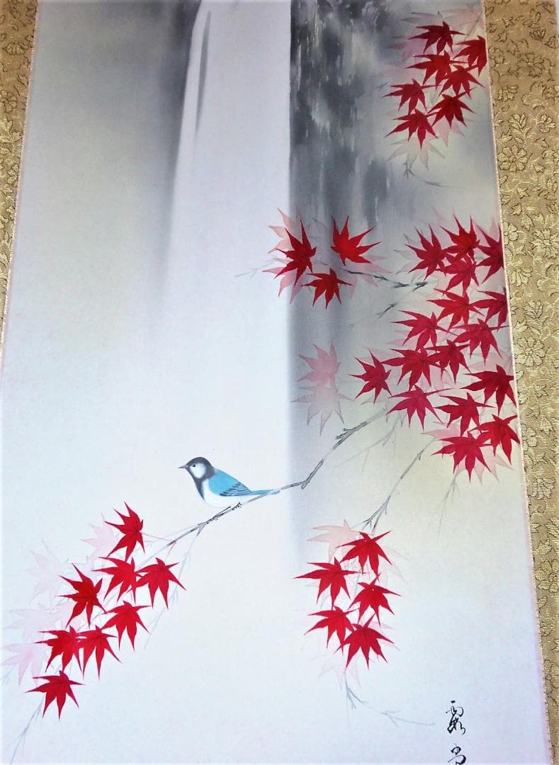 掛軸２本組 ◆「四季花鳥～秋冬」◆ 肉筆日本画