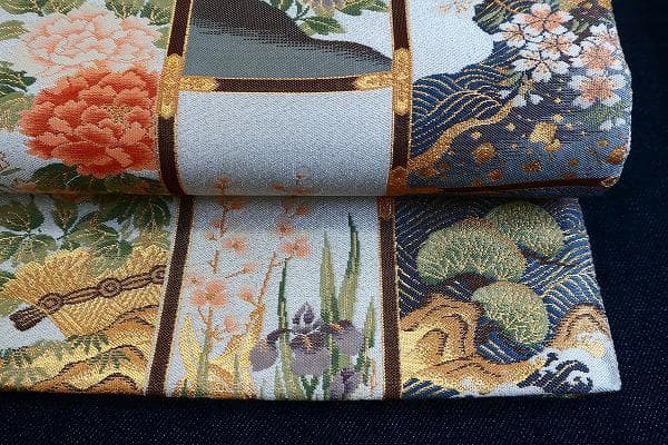 ★専用★美品 袋帯 オフホワイト 箔糸 流水 牡丹 梅 松 菊 4m31cm