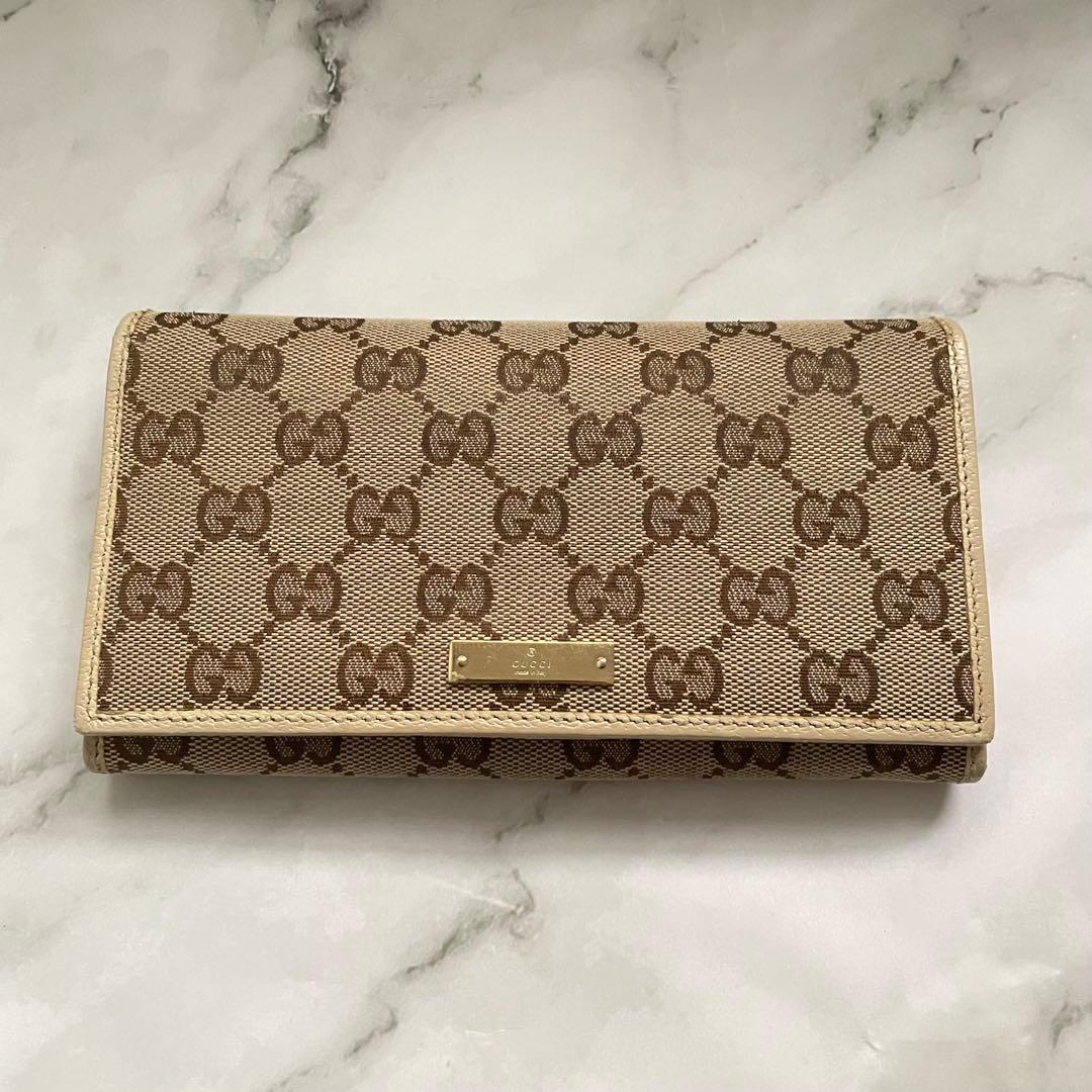 GUCCI グッチ 長財布 GGキャンバス ロゴプレート 折り財布 0108-⑨