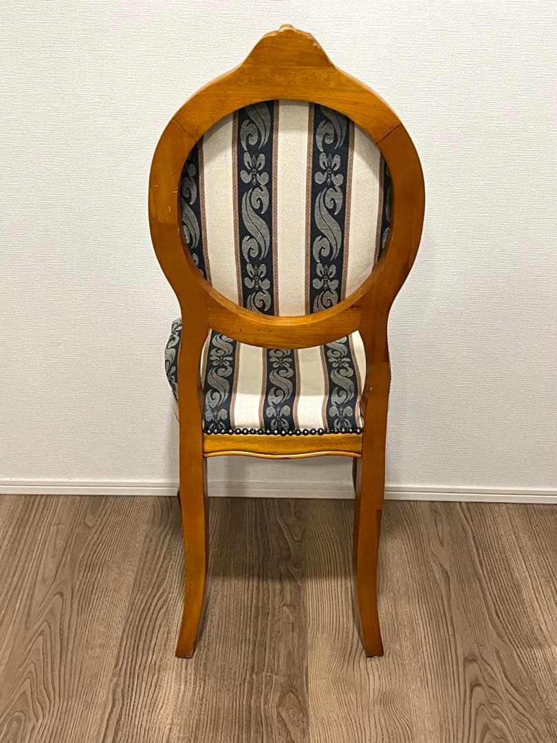 アンティーク調 ダイニングチェア 猫脚 ストライプ 布張り クラシック 木製