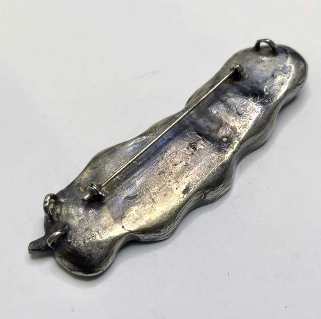 金工作家 松江美枝子作 銀製 ブローチ兼ペンダントトップ えんどう豆 サイン入り