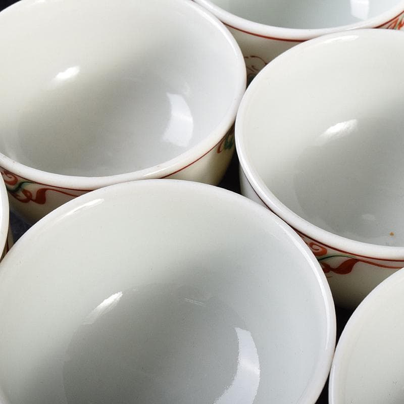 煎茶道具　九谷焼　赤絵　人物文　煎茶碗　六客　仕覆・時代箱付　M　R7559