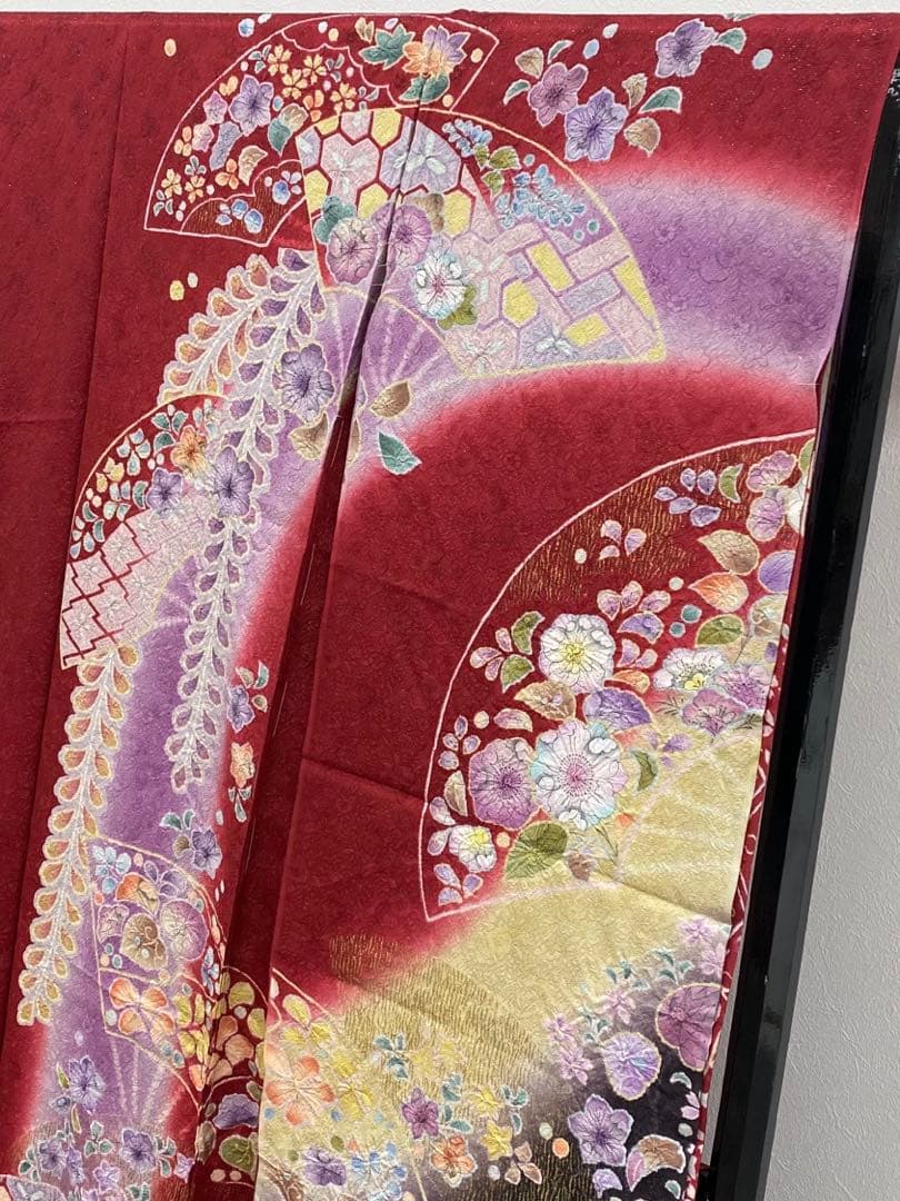 振袖 仮絵羽 銀通し 金彩 紋意匠 絞り 辻が花 正絹 未仕立て品 八掛付き