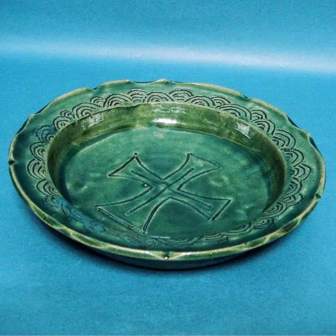 188『織部 十字紋 輪花皿』　/骨董品 古美術 古道具 アンティーク