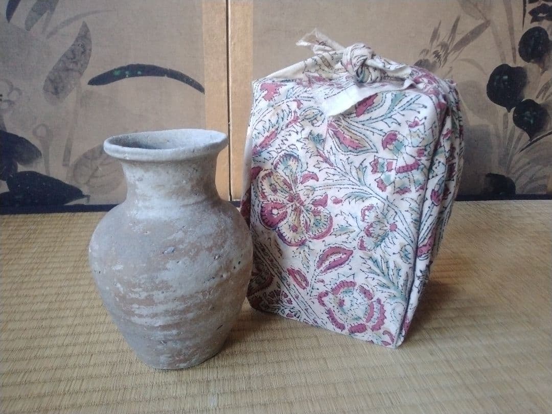 平安時代頃　須恵器瓶　骨董　古美術　仏教美術　茶道具　華道　花器　土器　徳利　壺