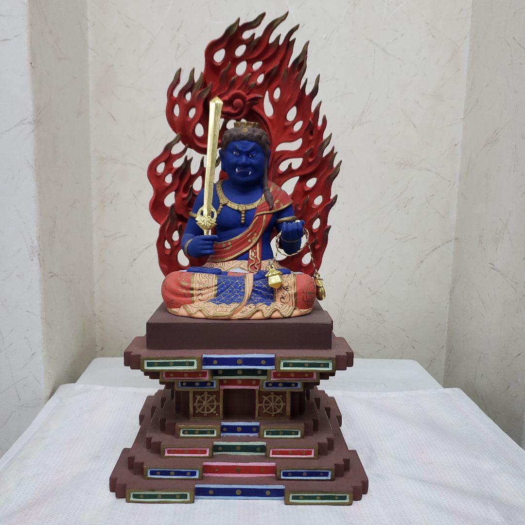 Ｂフライデー蔵出し特価★極彩色 不動明王座像4寸 瑟瑟座★お不動さん火の鳥火炎