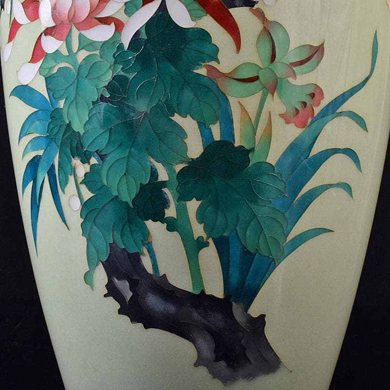 七宝焼　四君子文　花瓶　唐木台・時代箱付　M　R8383B