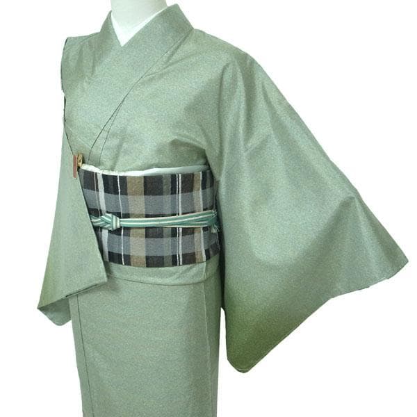 本場大島紬 染大島 訪問着 着物 袷 薄緑 裄66.5 Ｍ 新古品 sn1773