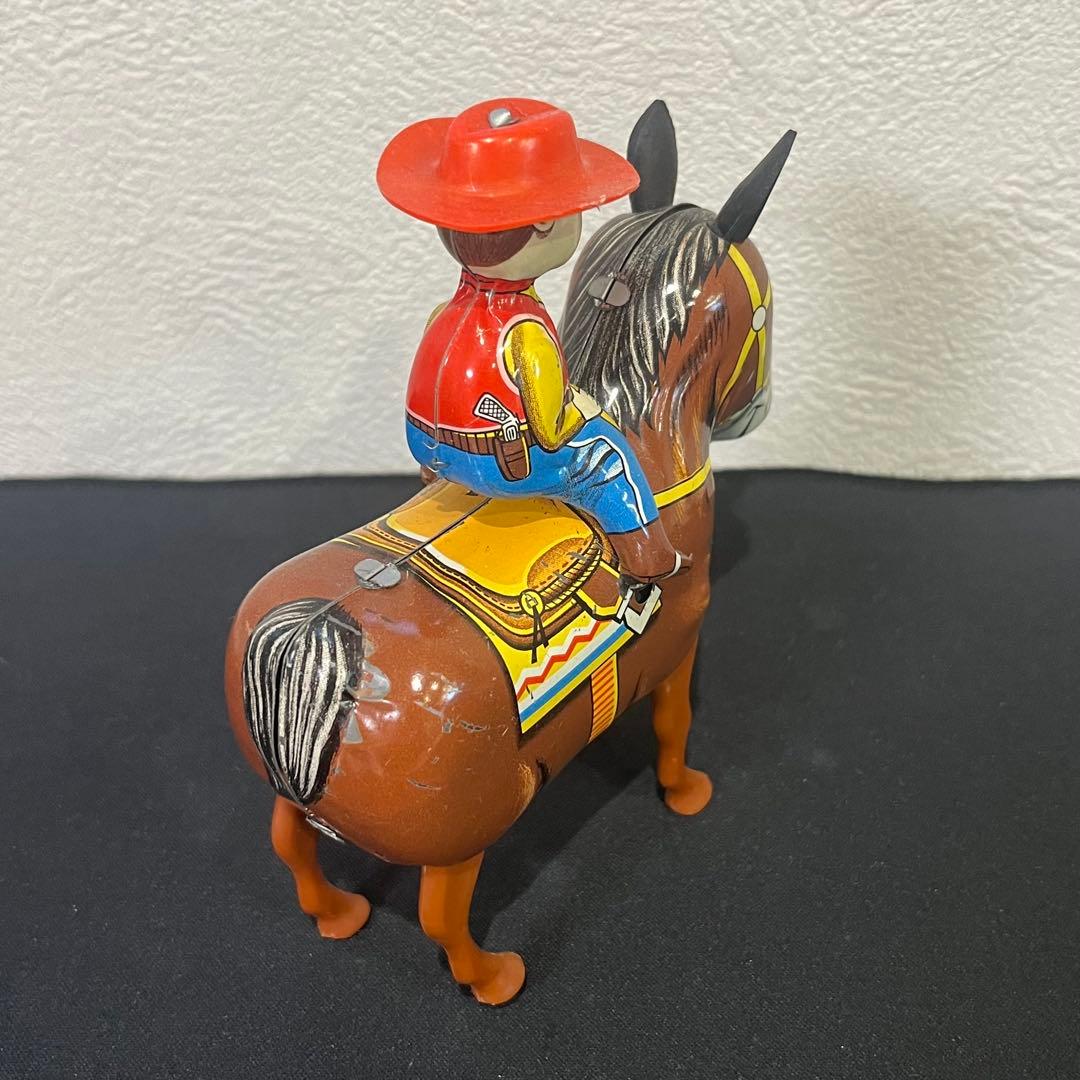 昭和レトロ ブリキ製 カウボーイ ゼンマイ トイ ビンテージ 馬のおもちゃ
