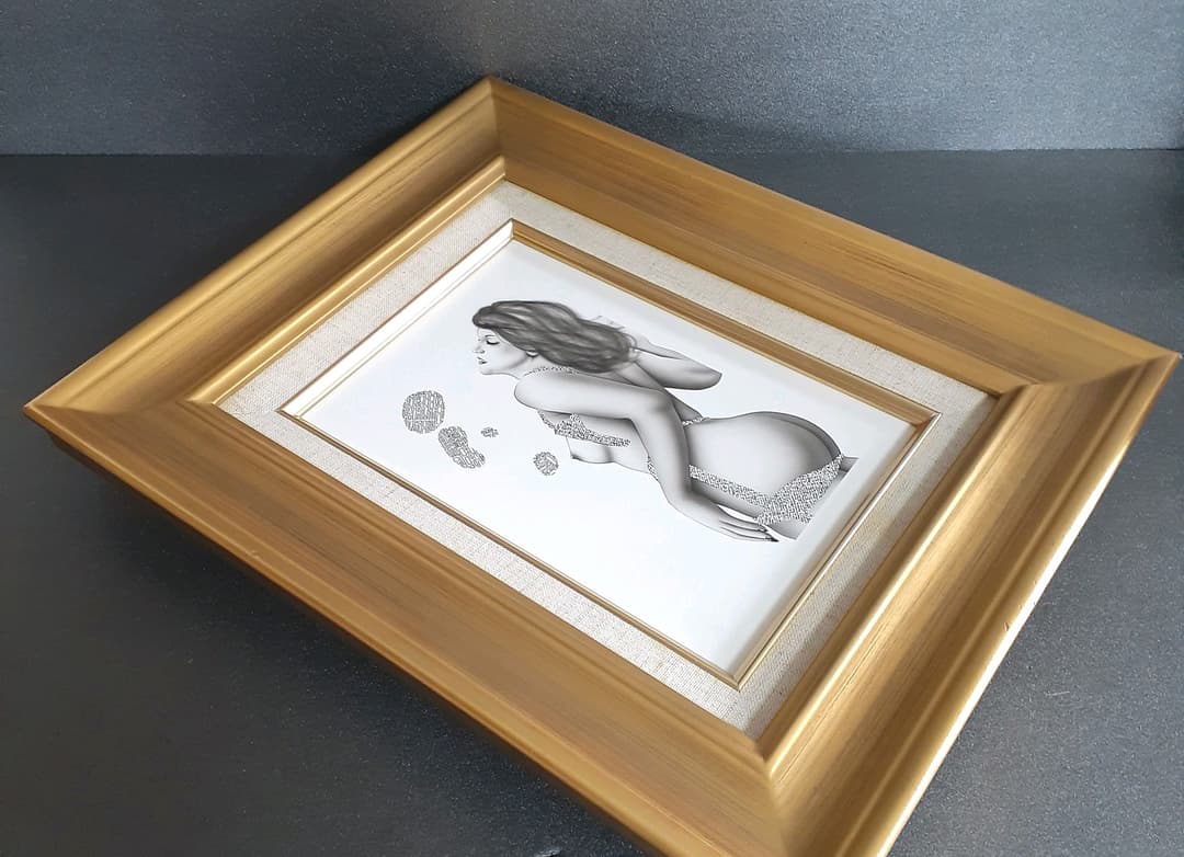 作者不明　女性像　上紙貼り付け仕上げ　SM　額装