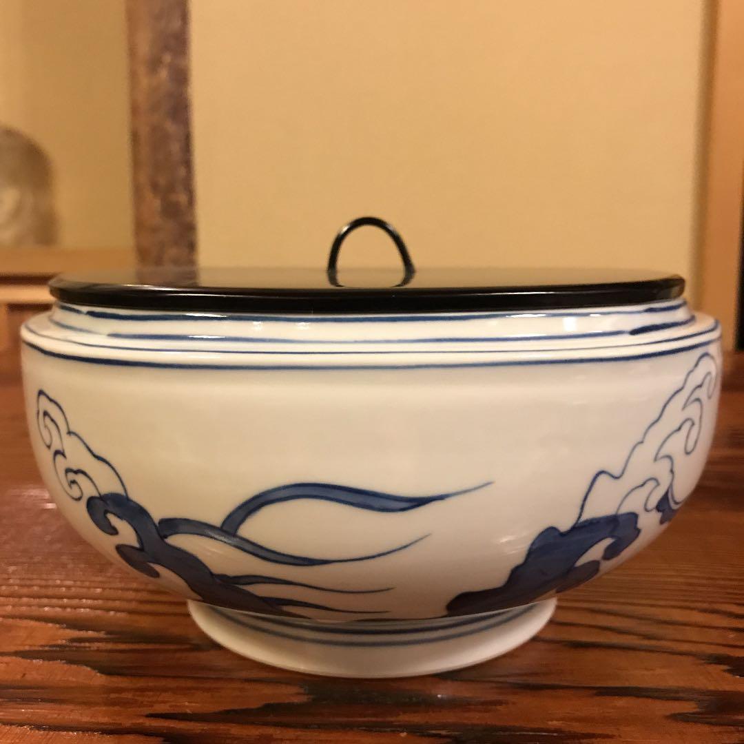 茶道具　染付桜川水指　西村徳泉作