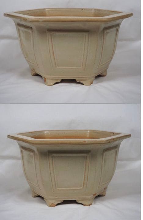 送料無料　民国宜興白泥/段泥大花鉢　『銭建英造』款　幅31.5ｃｍ中国古玩骨董