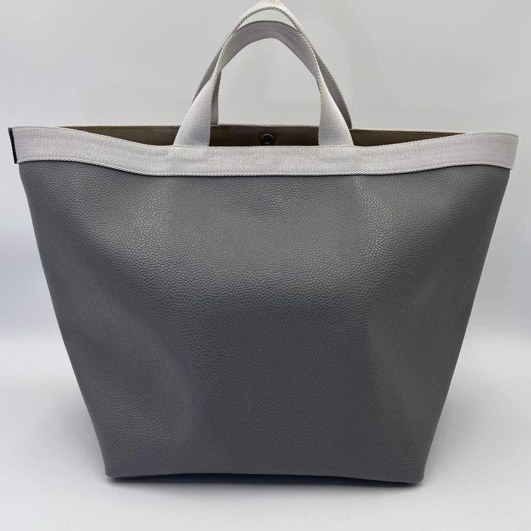 美品 エルベシャプリエ ハンドバッグ 舟型トート L 725GP レザー グレー