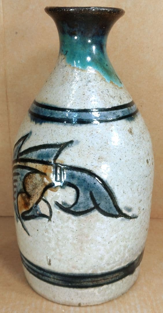 【本物保証】金城次郎 魚紋トクリ(徳利）共箱 栞 人間国宝 壷屋焼 壺屋焼 無傷