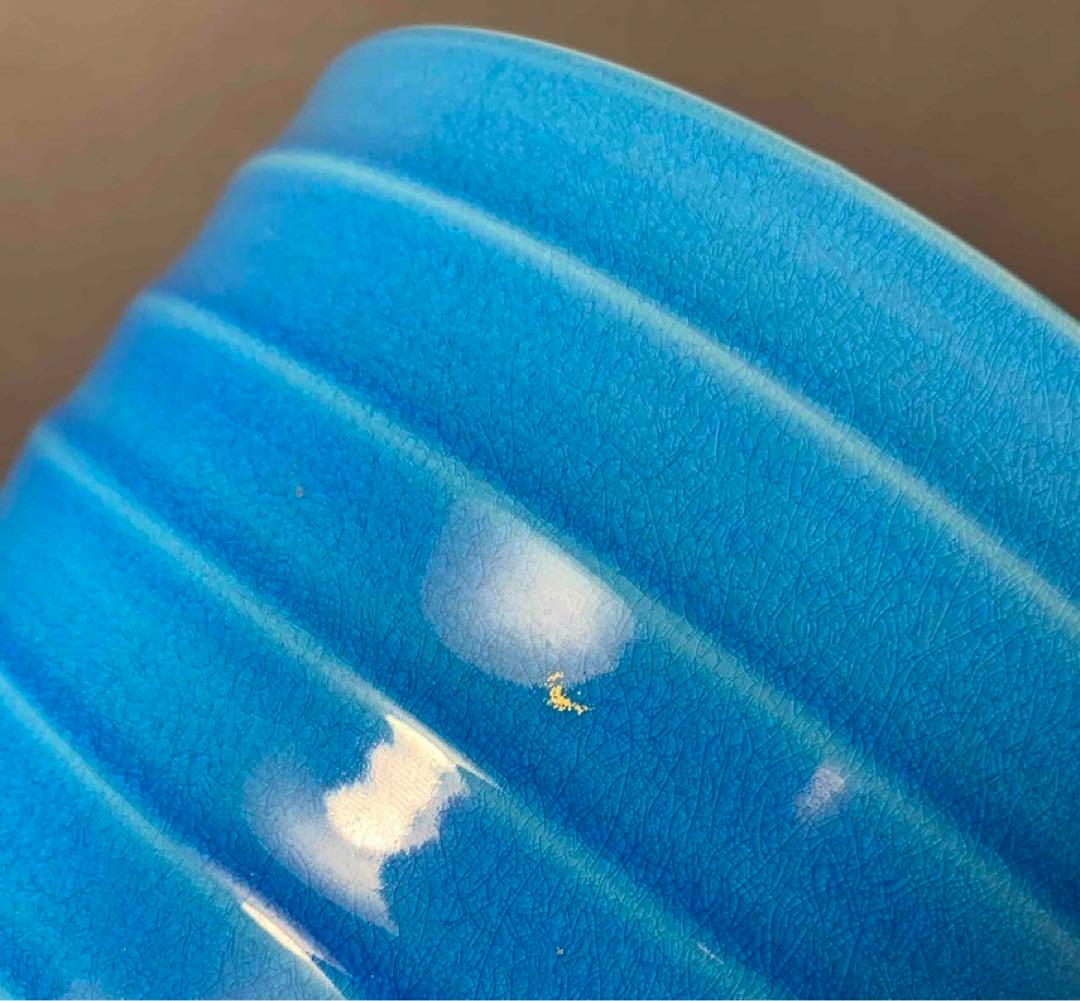 茶道具　浅葱交趾青海波水指　宮川香雲