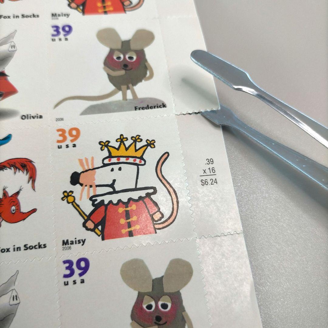 【売約】2363 外国切手 アメリカ 児童画 動物 セルフ糊田型x4セットシート