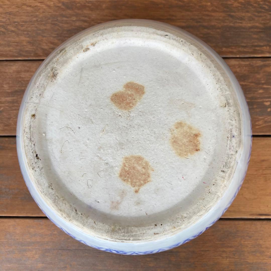 火鉢　陶磁器　染付　レトロ　アンティーク　古民具　希少　金魚鉢　手作り　昭和