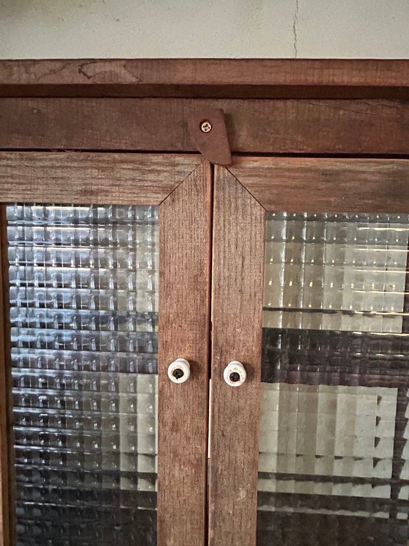 ★流木で作製　壁掛けキャビネット チェッカーガラス扉付き