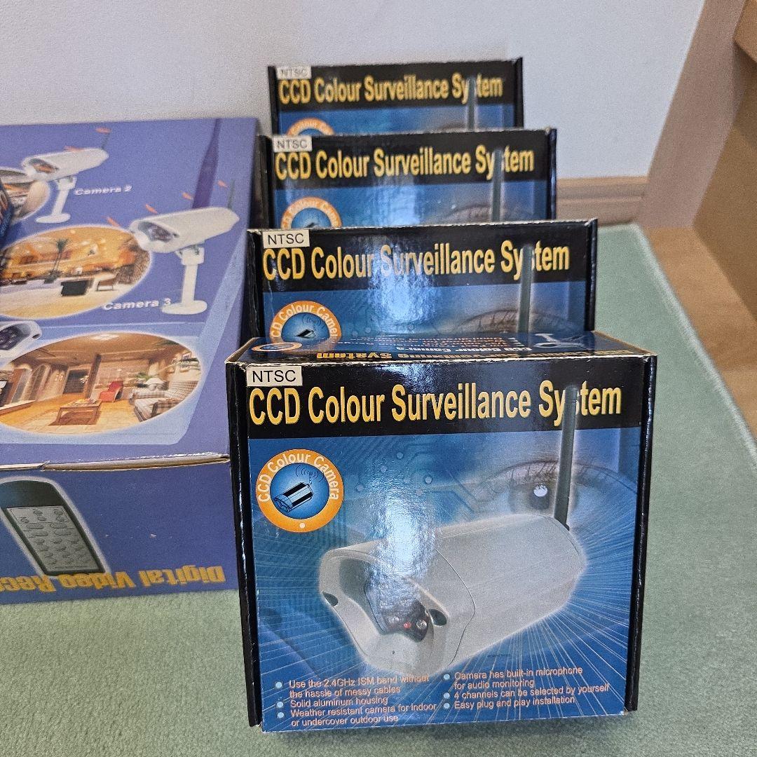 2.4GHz　無線録画装置+カラー暗視防水防犯カメラ4台セット