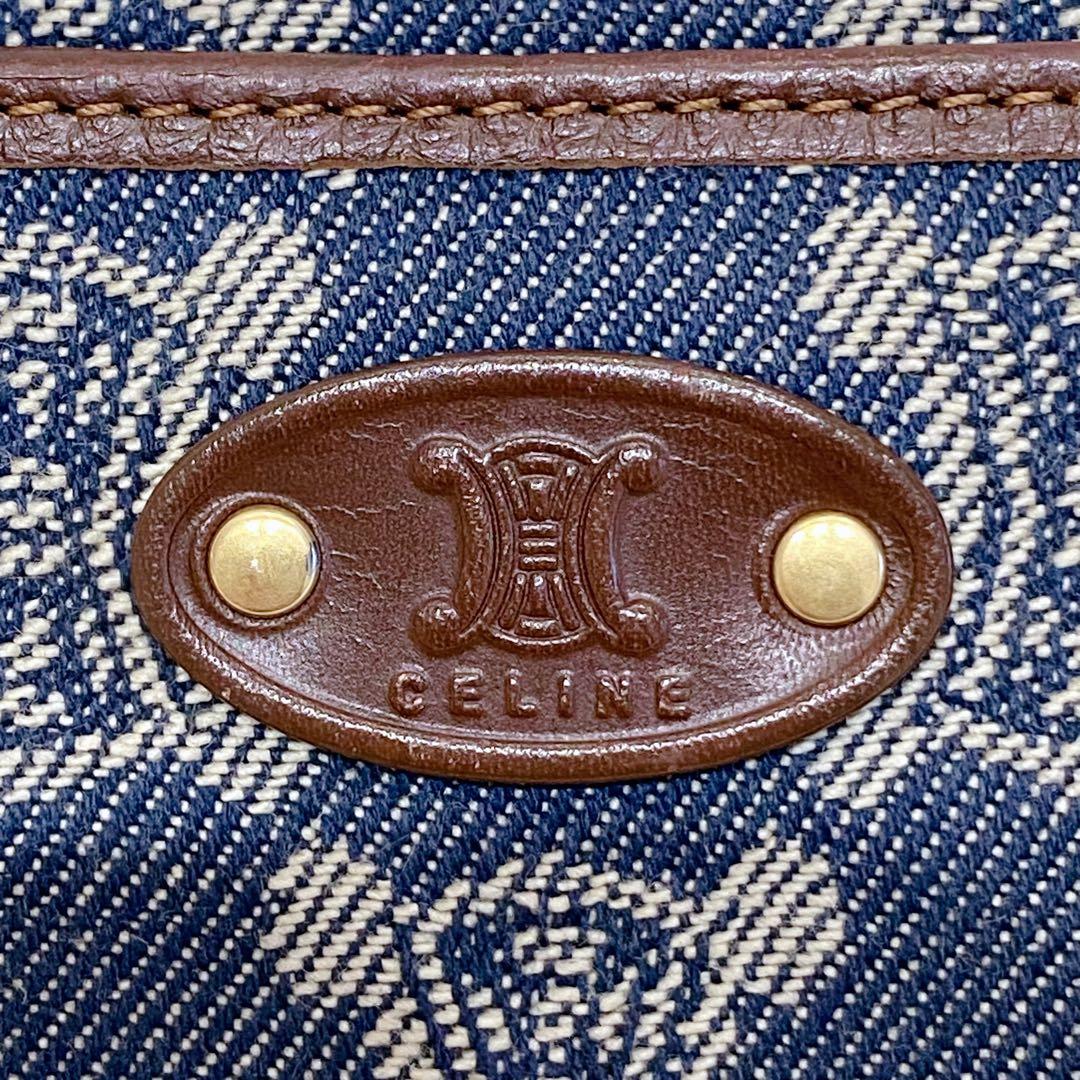 CELINE 二つ折り財布 デニム インディゴ レザー トリオンフ キャンバス
