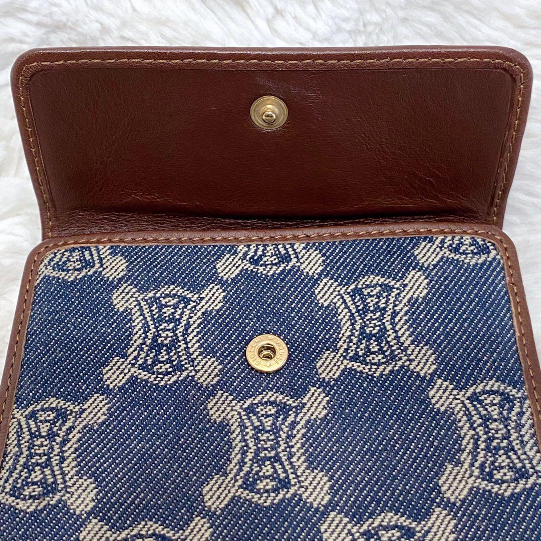 CELINE 二つ折り財布 デニム インディゴ レザー トリオンフ キャンバス