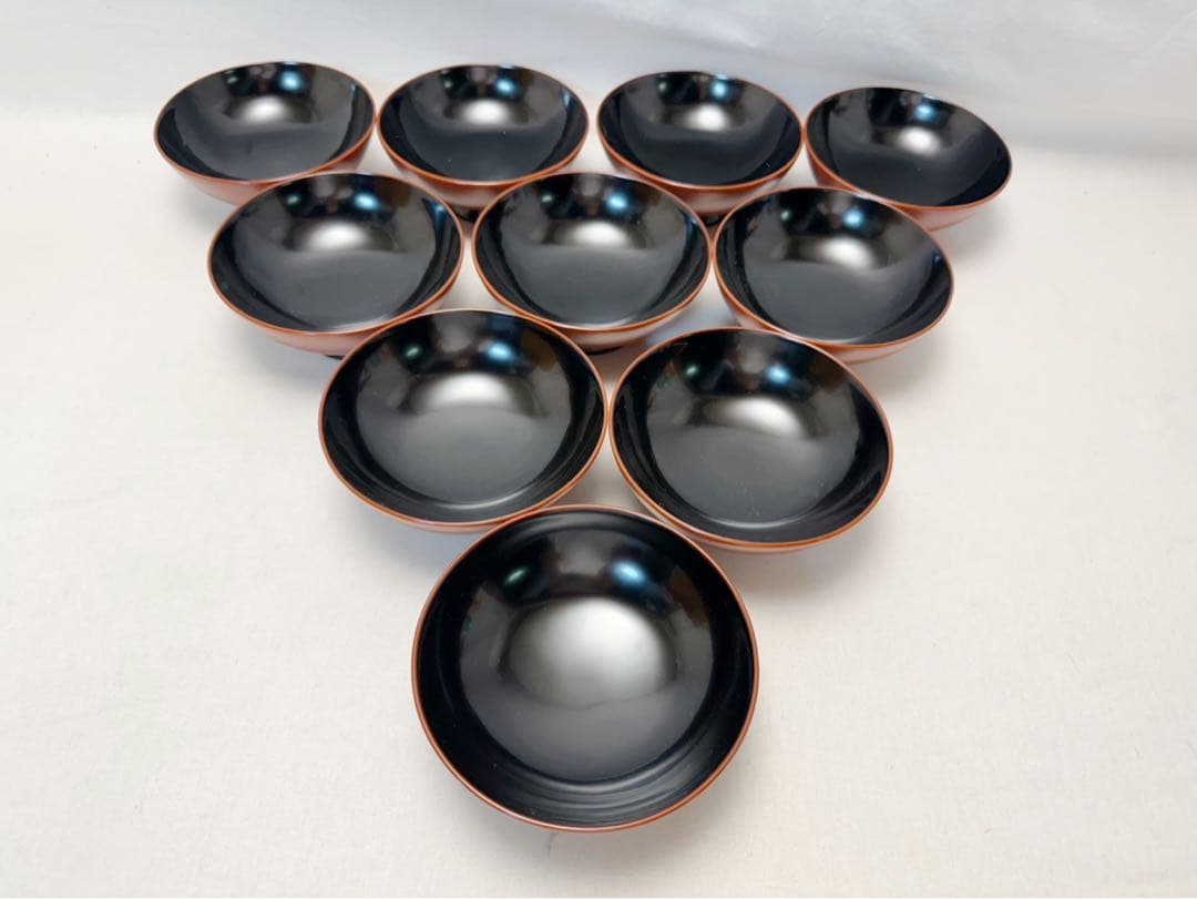 ほぼ未使用 懐石道具 木製 古代朱塗 金彩蒔絵 吸物椀十客組 内黒 木曾漆器共箱