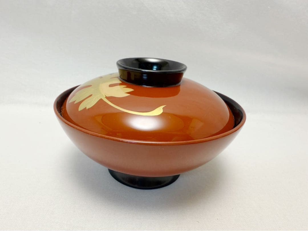 ほぼ未使用 懐石道具 木製 古代朱塗 金彩蒔絵 吸物椀十客組 内黒 木曾漆器共箱