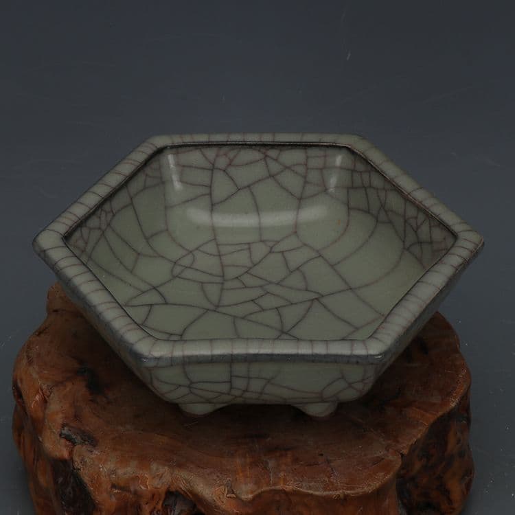 宋官窯六角筆洗 書道具 文房具 現代工芸品 美術品 置物
