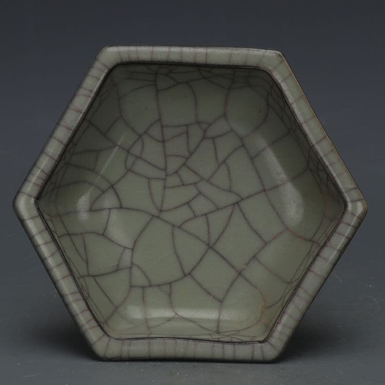 宋官窯六角筆洗 書道具 文房具 現代工芸品 美術品 置物